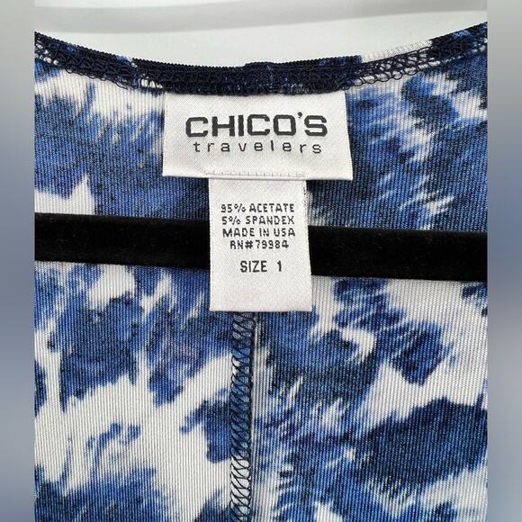 Chico’s Travelers Printed Faux Wrap Midi Dress 3/4 Sleeve V Neck Blue Medium - Picture 11 of 12